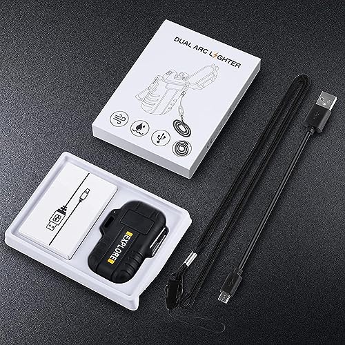 Waterproof Lighter Outdoor Windproof Lighter Dual Arc Lighter Electric Lighters USB Rechargeable-Flameless-Plasma Cool Lighters for Camping,Hiking,Adventure,Survival Tactical Gear (Black)