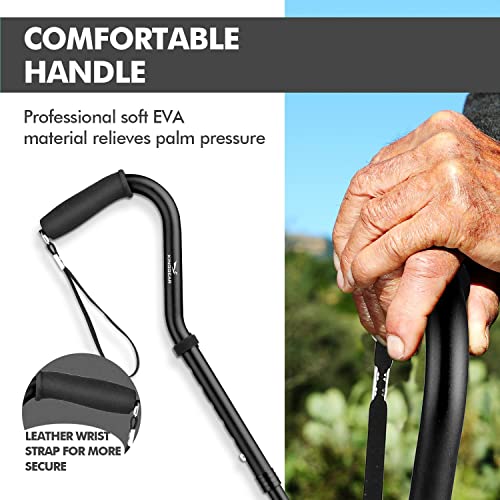 KINGGEAR Walking Cane for Women and Men, Lightweight and Sturdy Offset Walking Stick , Large Quad Base Canes for Seniors, Walking Crutches for People with Leg Injuries (Black)