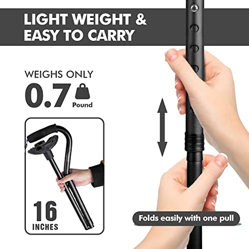 KINGGEAR Walking Cane for Women and Men, Lightweight and Sturdy Offset Walking Stick , Large Quad Base Canes for Seniors, Walking Crutches for People with Leg Injuries (Black)