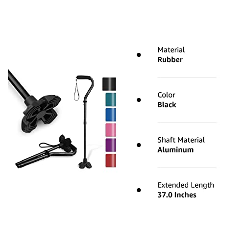 KINGGEAR Walking Cane for Women and Men, Lightweight and Sturdy Offset Walking Stick , Large Quad Base Canes for Seniors, Walking Crutches for People with Leg Injuries (Black)