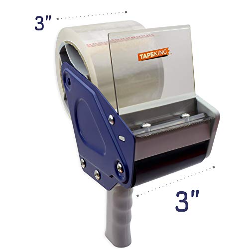 Tape King Packing Tape with Dispenser - 3-Inch-Wide Handheld Tape Gun w/ Extra Roll of Packaging Tape for Sealing, Storing and Shipping Boxes