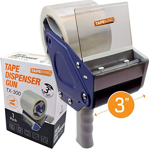 Tape King Packing Tape with Dispenser - 3-Inch-Wide Handheld Tape Gun w/ Extra Roll of Packaging Tape for Sealing, Storing and Shipping Boxes