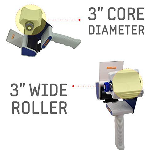 Tape King Packing Tape with Dispenser - 3-Inch-Wide Handheld Tape Gun w/ Extra Roll of Packaging Tape for Sealing, Storing and Shipping Boxes