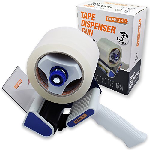 Tape King Packing Tape with Dispenser - 3-Inch-Wide Handheld Tape Gun w/ Extra Roll of Packaging Tape for Sealing, Storing and Shipping Boxes