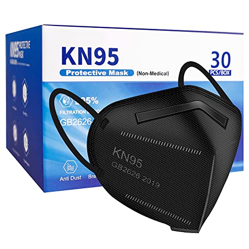 CHGD Kn95 Face Mask Black,5 Layer Cup Dust Safety Masks Men & Women Universal,Breathable, Comfortableable,Home and Outdoor Wearing (Black-30pcs)