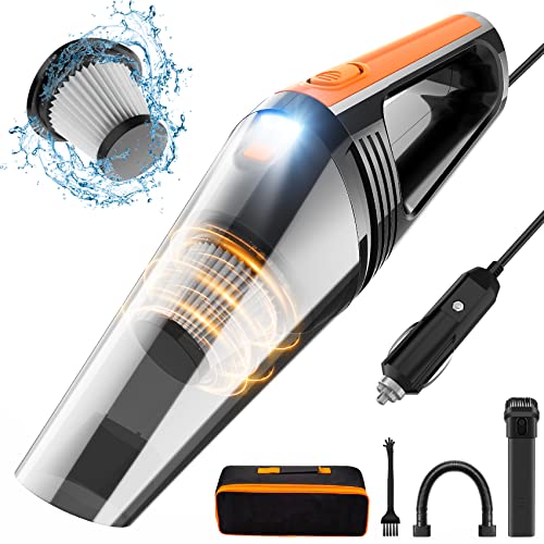 QYHY Car Vacuum, Portable Car Vacuum Cleaner High Power 8000PA/100W/DC12V, 16.4Ft Corded Handheld car Vacuum with LED Light, Deep Detailing Cleaning Kit of Car Interior with Wet or Dry for Men/Women