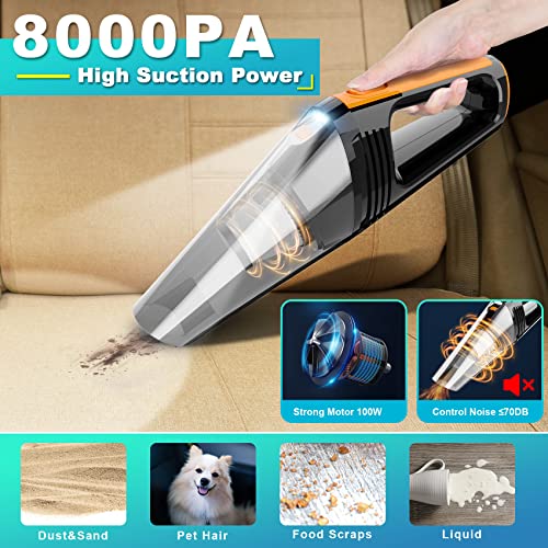 QYHY Car Vacuum, Portable Car Vacuum Cleaner High Power 8000PA/100W/DC12V, 16.4Ft Corded Handheld car Vacuum with LED Light, Deep Detailing Cleaning Kit of Car Interior with Wet or Dry for Men/Women