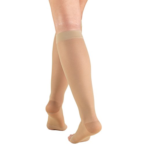 Truform Sheer Compression Stockings, 15-20 mmHg, Women's Knee High Length, Open Toe, 20 Denier, Nude, Medium