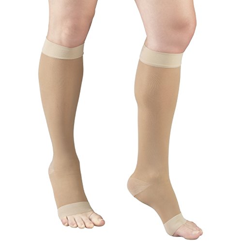 Truform Sheer Compression Stockings, 15-20 mmHg, Women's Knee High Length, Open Toe, 20 Denier, Nude, Medium