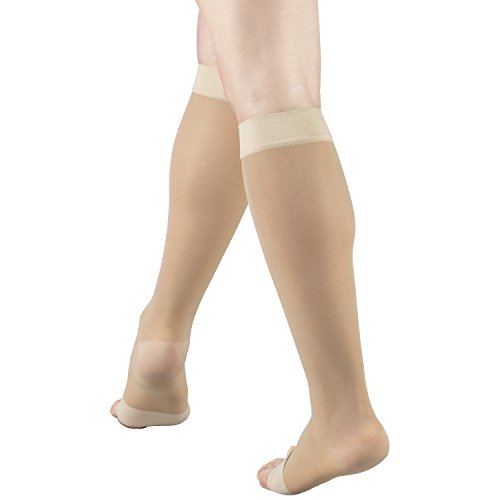 Truform Sheer Compression Stockings, 15-20 mmHg, Women's Knee High Length, Open Toe, 20 Denier, Nude, Medium
