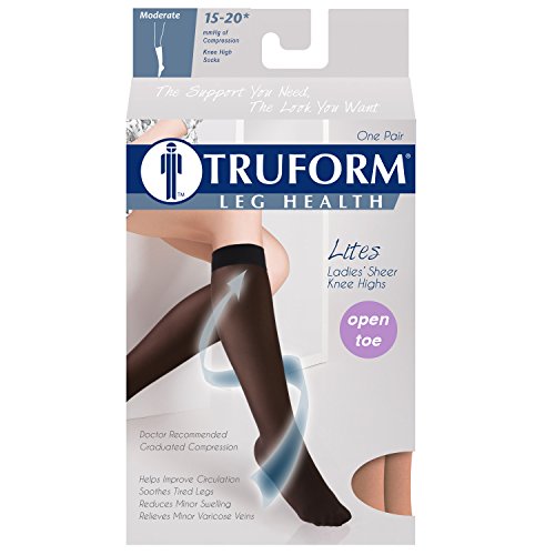 Truform Sheer Compression Stockings, 15-20 mmHg, Women's Knee High Length, Open Toe, 20 Denier, Nude, Medium