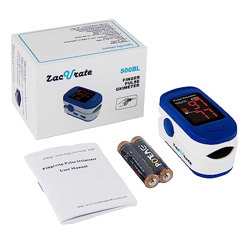 Zacurate 500BL Fingertip Pulse Oximeter Blood Oxygen Saturation Monitor with Batteries and Lanyard Included (Navy Blue)