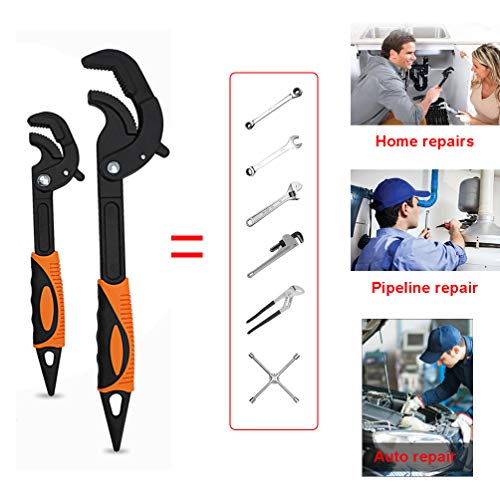 LEJOSTOL Multi-function Magic Wrench Universal Adjustable Wrenches 1045 Steel, Pipe Wrench Set 10.5 and 15-Inch,2-Piece