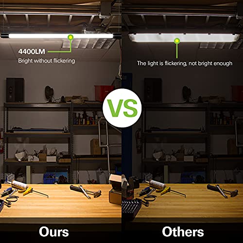 Linkable LED Shop Light for Garage, 4400lm, 4FT 42W Utility Light Fixture, 5000K Daylight LED Workbench Light W/Plug [250W Equivalent]Hanging or Surface Mount, Black - 4 Pack ETL