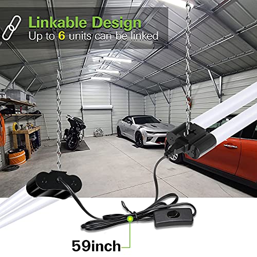 Linkable LED Shop Light for Garage, 4400lm, 4FT 42W Utility Light Fixture, 5000K Daylight LED Workbench Light W/Plug [250W Equivalent]Hanging or Surface Mount, Black - 4 Pack ETL