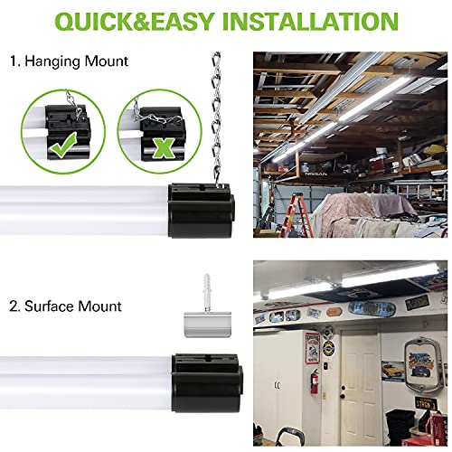Linkable LED Shop Light for Garage, 4400lm, 4FT 42W Utility Light Fixture, 5000K Daylight LED Workbench Light W/Plug [250W Equivalent]Hanging or Surface Mount, Black - 4 Pack ETL