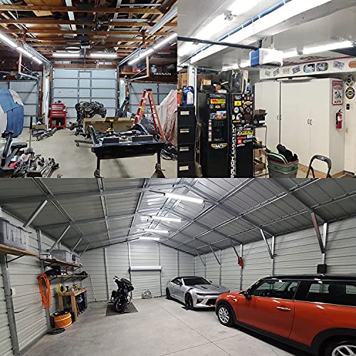 Linkable LED Shop Light for Garage, 4400lm, 4FT 42W Utility Light Fixture, 5000K Daylight LED Workbench Light W/Plug [250W Equivalent]Hanging or Surface Mount, Black - 4 Pack ETL