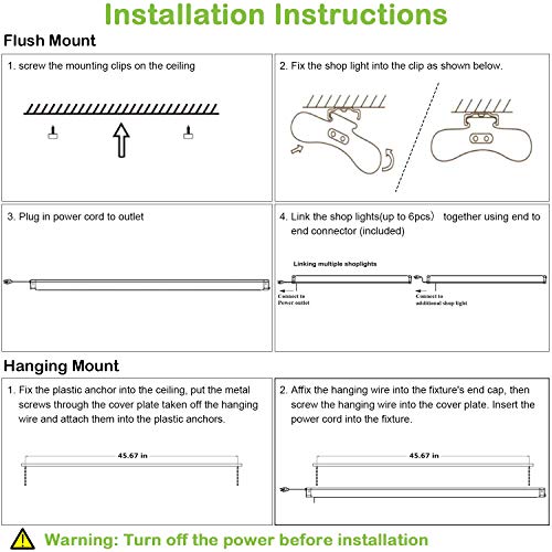 Linkable LED Shop Light for Garage, 4400lm, 4FT 42W Utility Light Fixture, 5000K Daylight LED Workbench Light W/Plug [250W Equivalent]Hanging or Surface Mount, Black - 4 Pack ETL