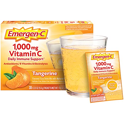 Emergen-C 1000mg Vitamin C Powder, with Antioxidants, B Vitamins and Electrolytes, Vitamin C Supplements for Immune Support, Caffeine Free Drink Mix, Tangerine Flavor - 60 Count/2 Month Supply