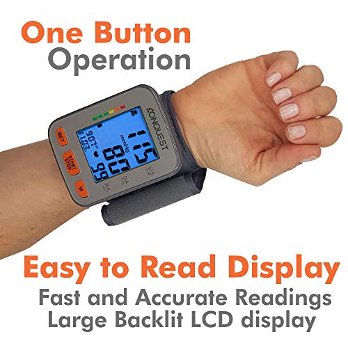 Konquest KBP-2910W Automatic Wrist Blood Pressure Monitor - Accurate - Adjustable Cuff, Large Screen Display, Portable Case - Irregular Heartbeat & Hypertension Detector