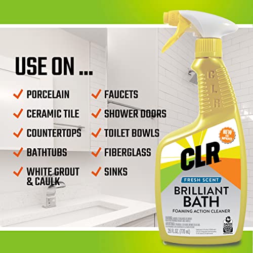 CLR Brilliant Bath Foaming Bathroom Cleaner Spray - For Use On Toilet, Bath, Shower, Sink, Glass, Stainless Steel - Fresh Scent, 26 Ounce Bottle (Pack Of 2)