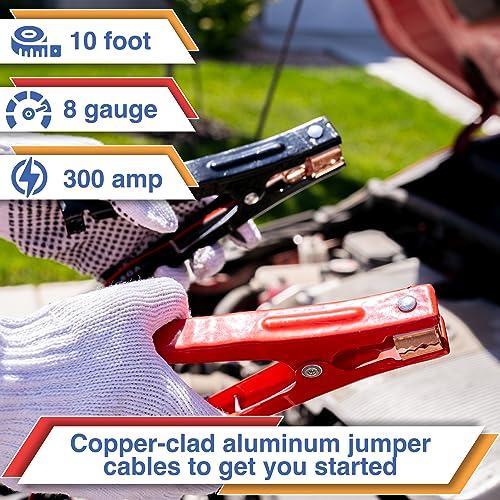Car Emergency Safety Kit Bag with Portable Air Compressor, First Aid Kit, Heavy Duty Roadside Auto Emergency Kits Jumper Cables Tow Strap Tire Pressure Gauge, Headlamp, for Women, Men, Teen