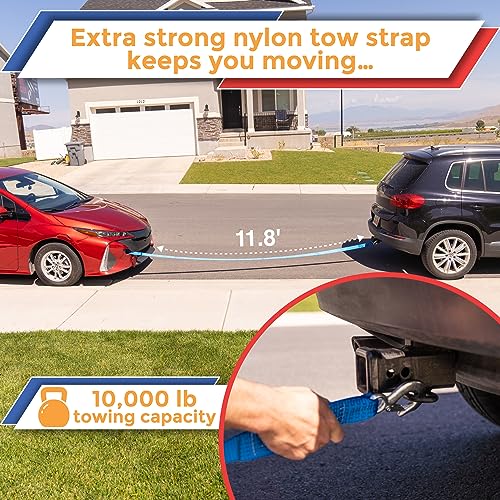 Car Emergency Safety Kit Bag with Portable Air Compressor, First Aid Kit, Heavy Duty Roadside Auto Emergency Kits Jumper Cables Tow Strap Tire Pressure Gauge, Headlamp, for Women, Men, Teen