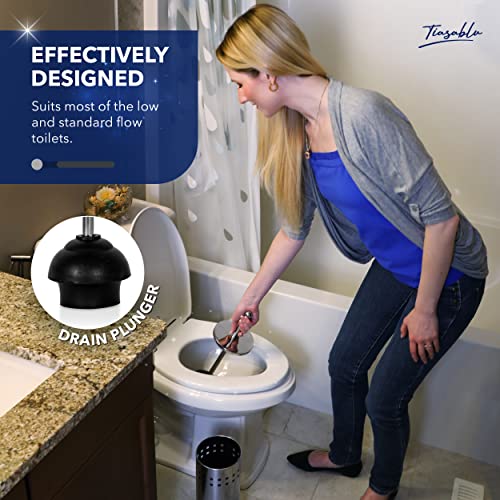Tiasablu Plunger with Concealed Holder - Heavy Duty Plunger for Toilet, Plungers for Bathroom, No Splash Back, Long Handle - Discreet Toilet Plunger and Holder for Bathroom