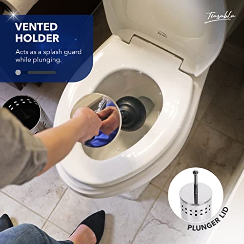 Tiasablu Plunger with Concealed Holder - Heavy Duty Plunger for Toilet, Plungers for Bathroom, No Splash Back, Long Handle - Discreet Toilet Plunger and Holder for Bathroom