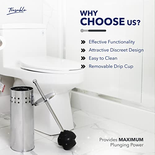 Tiasablu Plunger with Concealed Holder - Heavy Duty Plunger for Toilet, Plungers for Bathroom, No Splash Back, Long Handle - Discreet Toilet Plunger and Holder for Bathroom