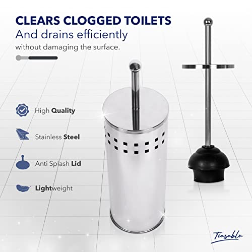 Tiasablu Plunger with Concealed Holder - Heavy Duty Plunger for Toilet, Plungers for Bathroom, No Splash Back, Long Handle - Discreet Toilet Plunger and Holder for Bathroom