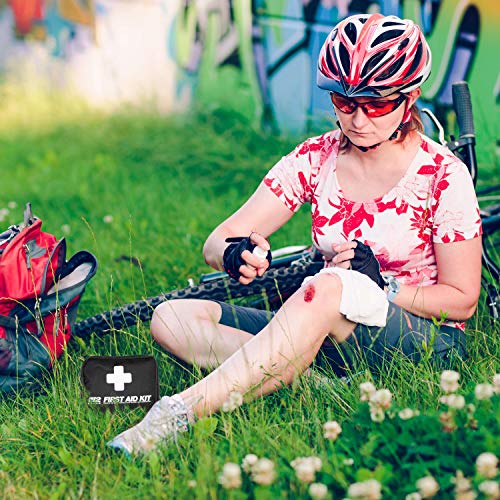 M2 BASICS 150 Piece First Aid Kit w/Compact Bag, Carabiner, Emergency Blanket | Emergency Medical Supply | Full of Supplies for Home, Office, Outdoors, Car, Camping, Travel