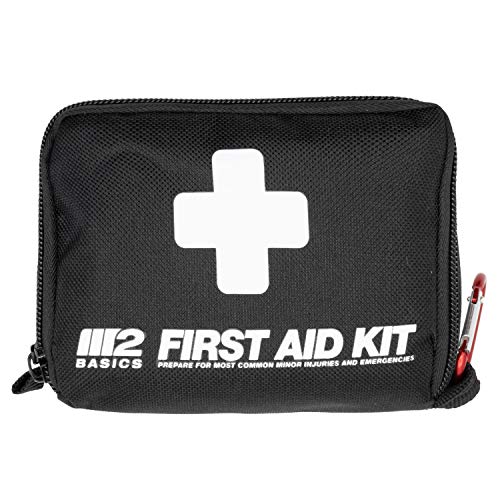 M2 BASICS 150 Piece First Aid Kit w/Compact Bag, Carabiner, Emergency Blanket | Emergency Medical Supply | Full of Supplies for Home, Office, Outdoors, Car, Camping, Travel