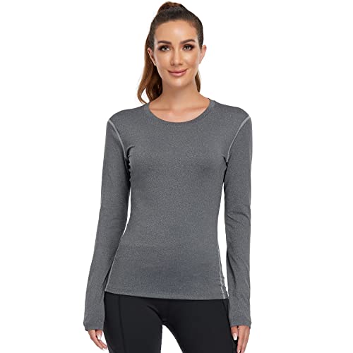 WANAYOU Women's 3 Pack Compression Shirt Moisture Wicking Long Sleeve Running Athletic T-Shirt Workout Yoga Skiing Tops Winter Baselayer (3 Pack(Black+White+Grey), Medium)