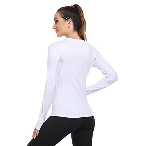 WANAYOU Women's 3 Pack Compression Shirt Moisture Wicking Long Sleeve Running Athletic T-Shirt Workout Yoga Skiing Tops Winter Baselayer (3 Pack(Black+White+Grey), Medium)
