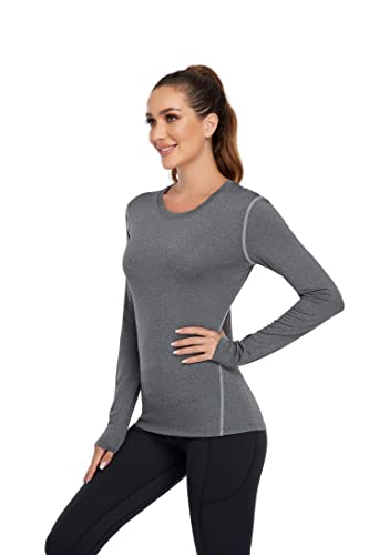 WANAYOU Women's 3 Pack Compression Shirt Moisture Wicking Long Sleeve Running Athletic T-Shirt Workout Yoga Skiing Tops Winter Baselayer (3 Pack(Black+White+Grey), Medium)