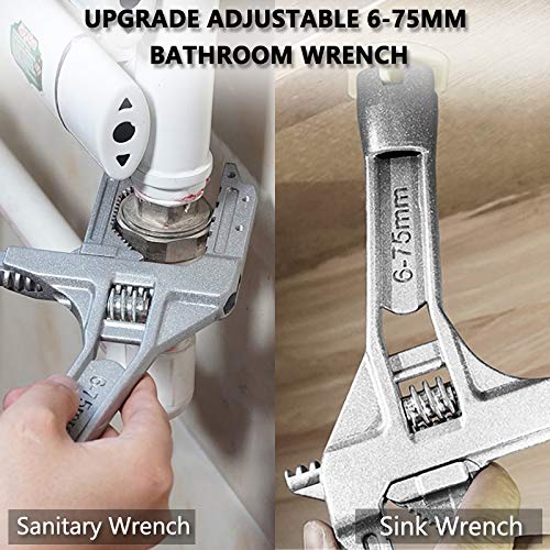 Plumbers Wrench 6-75mm Large Opening Sink Wrench, Plumbing Wrench for Tight Spaces Toilet Basin Sink Drain Faucet Nut Disassembly, Plumbing Tools for Professional Plumber