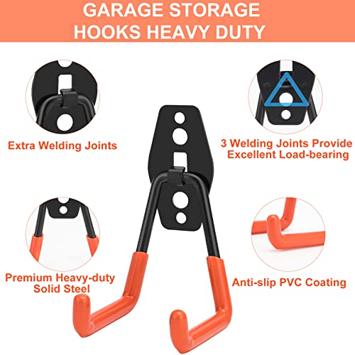 Dorisy Upgraded 16 Packs Garage Hooks Utility Double Heavy Duty with Mop Broom Holders, Wall Mount Hooks, Garage Storage Organization and Tool Hangers for Power ï¼ Garden Tools, Ladders, Bikes(Orange)