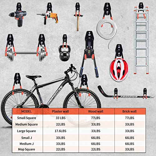 Dorisy Upgraded 16 Packs Garage Hooks Utility Double Heavy Duty with Mop Broom Holders, Wall Mount Hooks, Garage Storage Organization and Tool Hangers for Power ï¼ Garden Tools, Ladders, Bikes(Orange)