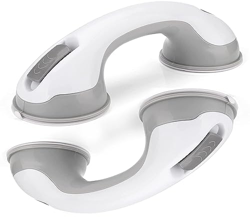 (2 Pack) Shower Handle 12 inch Grab Bars for Bathtubs and Showers Suction Grab Bar Bathroom Bathtub Bath Handles Handicap Elderly Seniors Safety Cup Grip Non Slip - ONLY for Tiles Glass & Hard Plastic