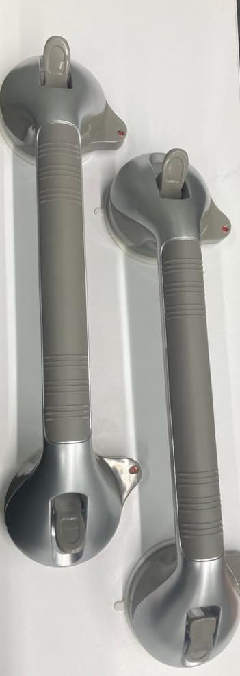 (2 Pack) Shower Handle 12 inch Grab Bars for Bathtubs and Showers Suction Grab Bar Bathroom Bathtub Bath Handles Handicap Elderly Seniors Safety Cup Grip Non Slip - ONLY for Tiles Glass & Hard Plastic