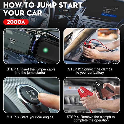 NEXPOW 2000A Peak 18000mAh Car Jump Starter with USB Quick Charge 3.0 (Up to 7.0L Gas or 6.5L Diesel Engine), 12V Portable Battery Starter, Battery Booster with Built-in LED Light