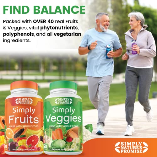 Simply Nature's Promise - Fruit and Vegetable Supplements - 90 Veggie and 90 Fruit Capsules - Made with Whole Food Superfoods, Packed Vitamins & Minerals - Soy Free - No Fillers or Extracts