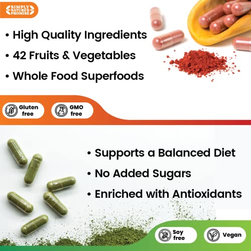 Simply Nature's Promise - Fruit and Vegetable Supplements - 90 Veggie and 90 Fruit Capsules - Made with Whole Food Superfoods, Packed Vitamins & Minerals - Soy Free - No Fillers or Extracts