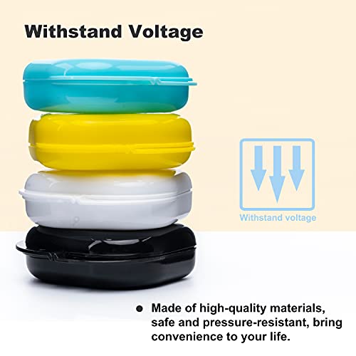 Retainer Case with Vent Holes, 4 Pcs Denture Case, Durable & Similar Mouth Guard Case for Black, White, Yellow and Blue - Tight Snap Lock, Easy to Use