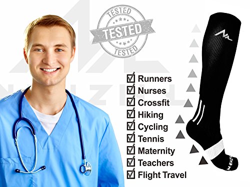 NEWZILL Men & Women's Compression Socks for Athletic, Nurses, Shin Splints, Maternity & Flight Travel, Black - Medium (1 pair)