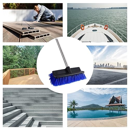 MEIBEI Deck Brush, Heavy Duty Deck Scrubber with Adjustable Stainless Steel Long Handle-51 Inches, Commercial Floor Scrub Brush, Perfect for Cleaning Deck, Patio, Hallway, Driveway and Boat