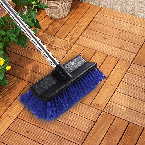MEIBEI Deck Brush, Heavy Duty Deck Scrubber with Adjustable Stainless Steel Long Handle-51 Inches, Commercial Floor Scrub Brush, Perfect for Cleaning Deck, Patio, Hallway, Driveway and Boat
