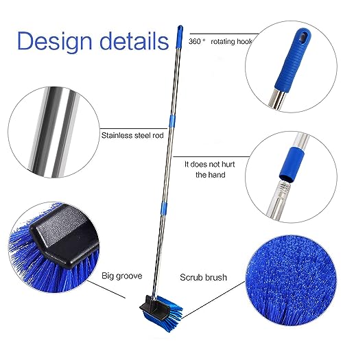MEIBEI Deck Brush, Heavy Duty Deck Scrubber with Adjustable Stainless Steel Long Handle-51 Inches, Commercial Floor Scrub Brush, Perfect for Cleaning Deck, Patio, Hallway, Driveway and Boat