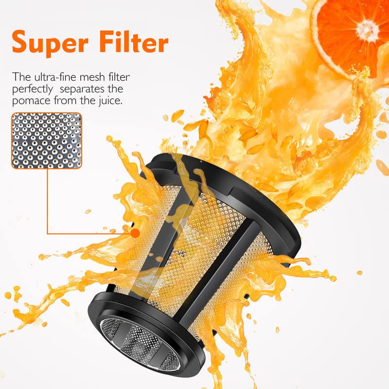 Slow Masticating Juicer, AMZCHEF Cold Press Juicer Professional Machine, Slow Juicer with Quiet Motor/Reverse Function, Juicer Machines with Brush, for High Nutrient Fruit & Vegetable (Updated)